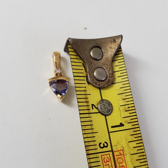14K Gold Trillion-Cut Tanzanite Diamond Pendant – A Statement of Elegance - Picture 3 of 4